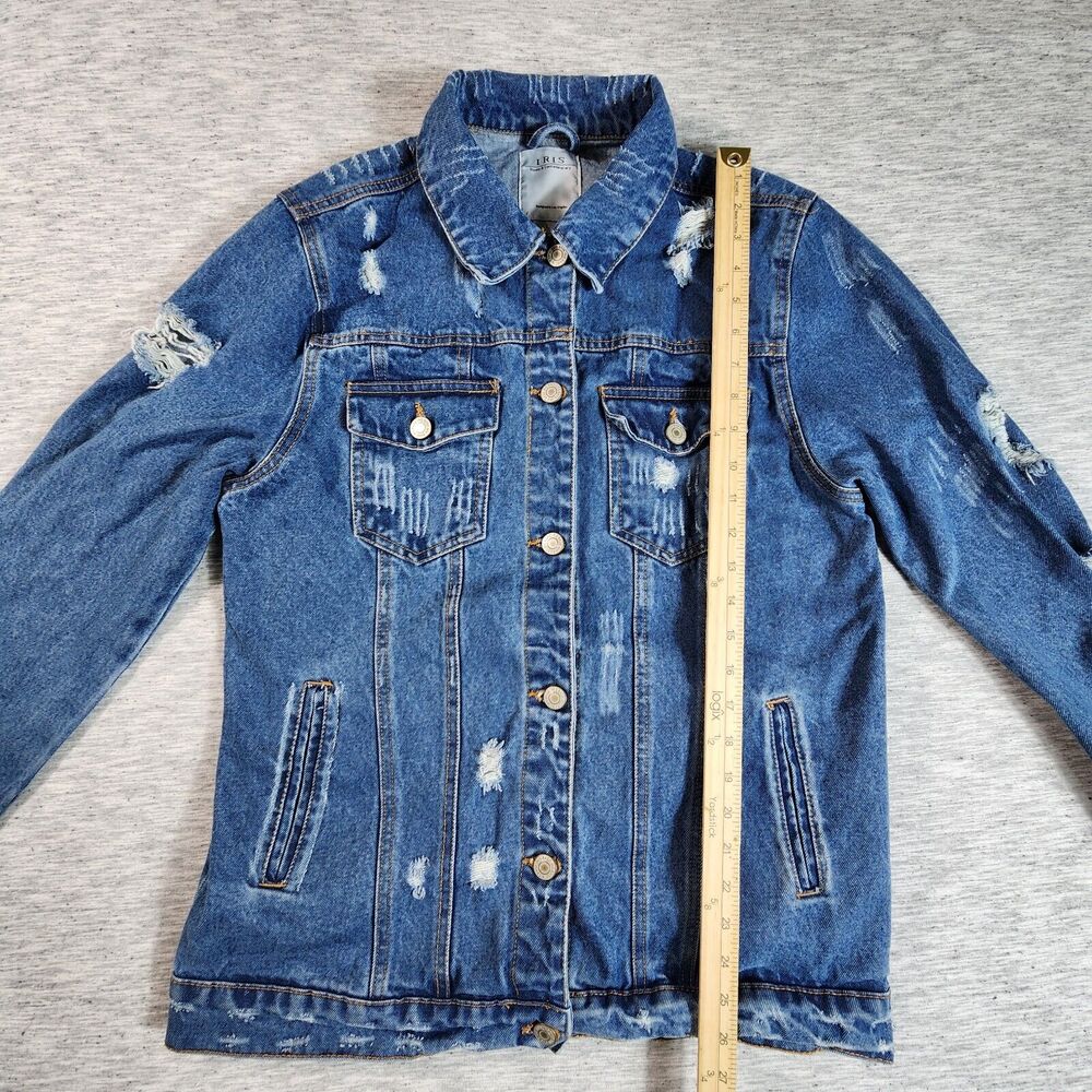 Iris Denim Jacket Distressed Button Down Womens S… - image 6